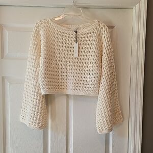 Banana Republic Ivory Open-Weave Cropped Sweater